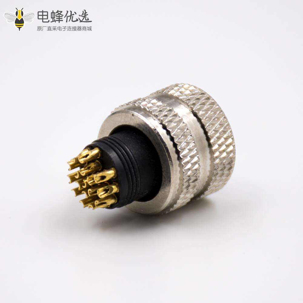 m12传感器连接器组装接头a扣17芯母头直式注塑焊线式不带屏蔽-电蜂优